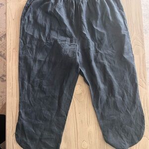 Flax linen blue wide leg pull on pants size XL 3/4 length